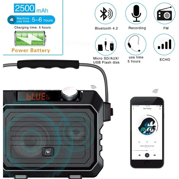 WINBRIDGE Wireless Voice Amplifier/PA System W Wireless Microphone (1057) - Picture 4 of 7